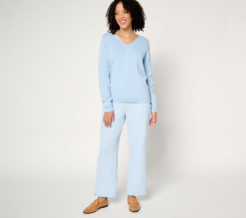 Joan Rivers Cotton Seersucker V-Neck Sweater — View 5