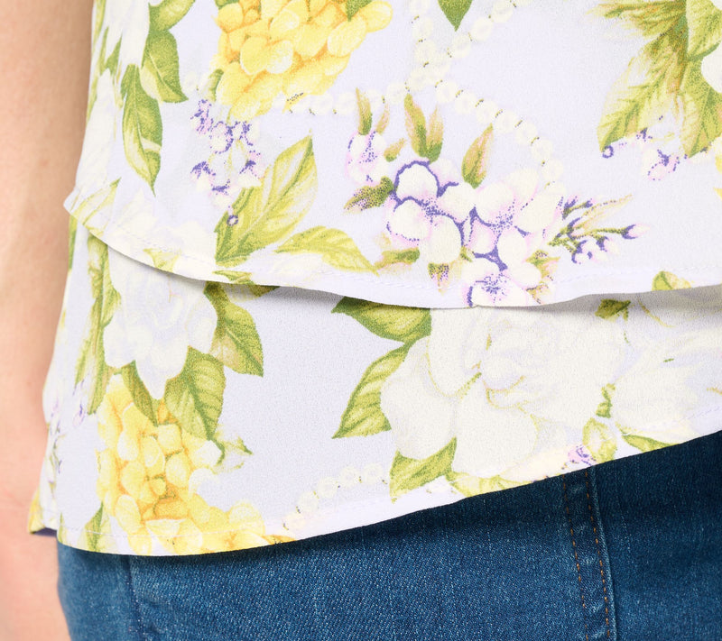Joan Rivers Georgette Gardenia Print Blouse with Roll-Tab Sleeve — View 6