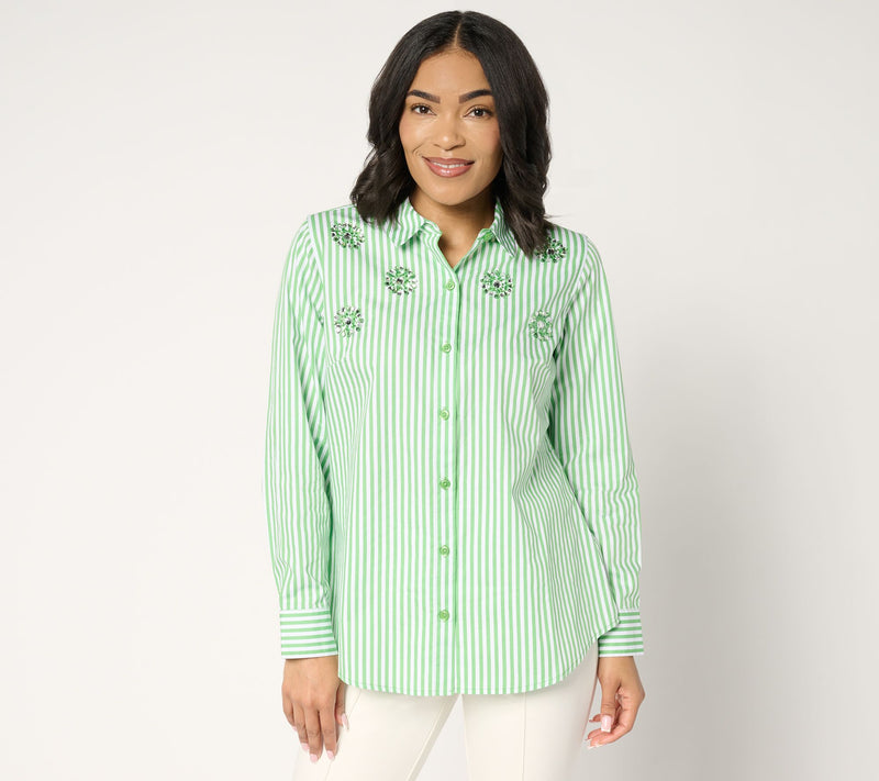 Joan Rivers Red Carpet Button Front Cotton Shirt w/ Embellishment — View 11