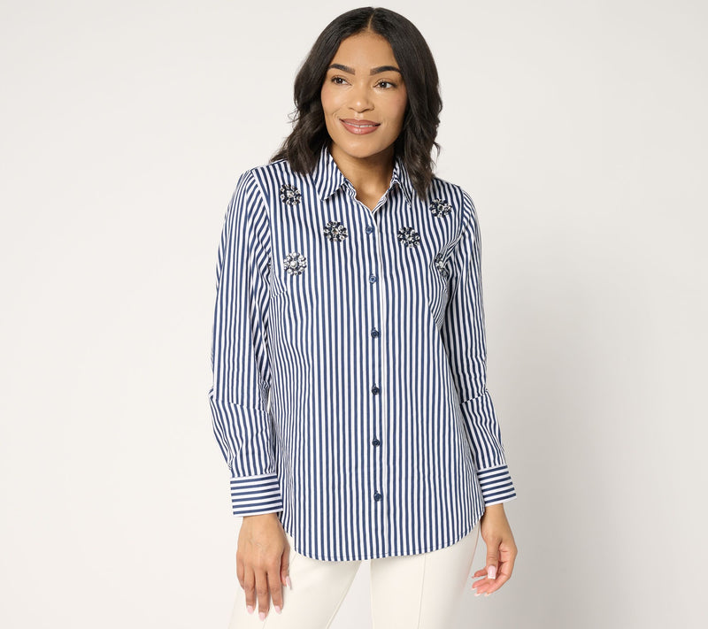 Joan Rivers Red Carpet Button Front Cotton Shirt w/ Embellishment — View 12
