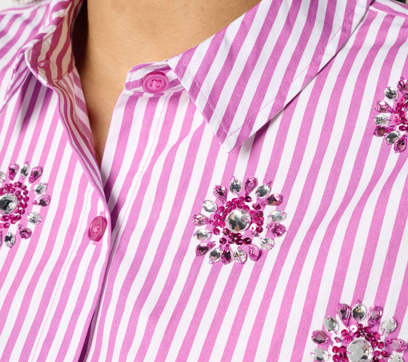 Joan Rivers Red Carpet Button Front Cotton Shirt w/ Embellishment — View 8