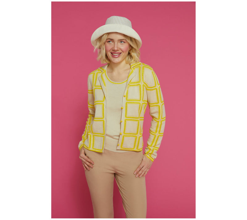 Isaac Mizrahi Live! Pointelle Check Sweater Cardigan with Collar — View 15