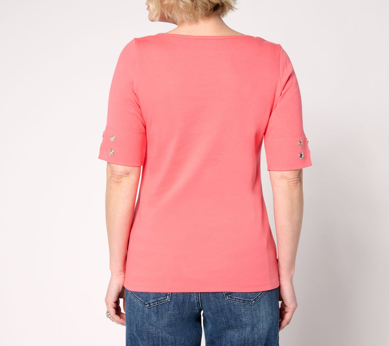 Quacker Factory Grommet Bateau Neckline Elbow Sleeve Top — View 4