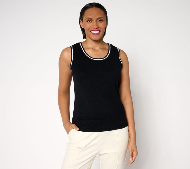 Isaac Mizrahi Live! Pointelle Stitch Trim Sleeveless Sweater — View 7