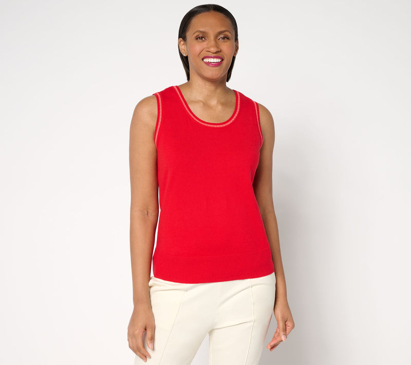 Isaac Mizrahi Live! Pointelle Stitch Trim Sleeveless Sweater — View 3