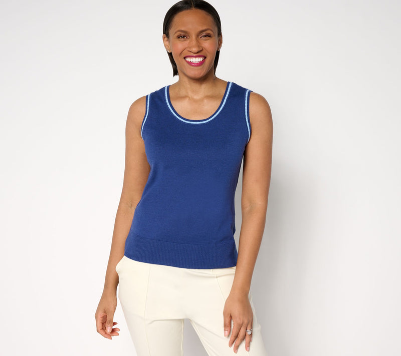 Isaac Mizrahi Live! Pointelle Stitch Trim Sleeveless Sweater — View 5