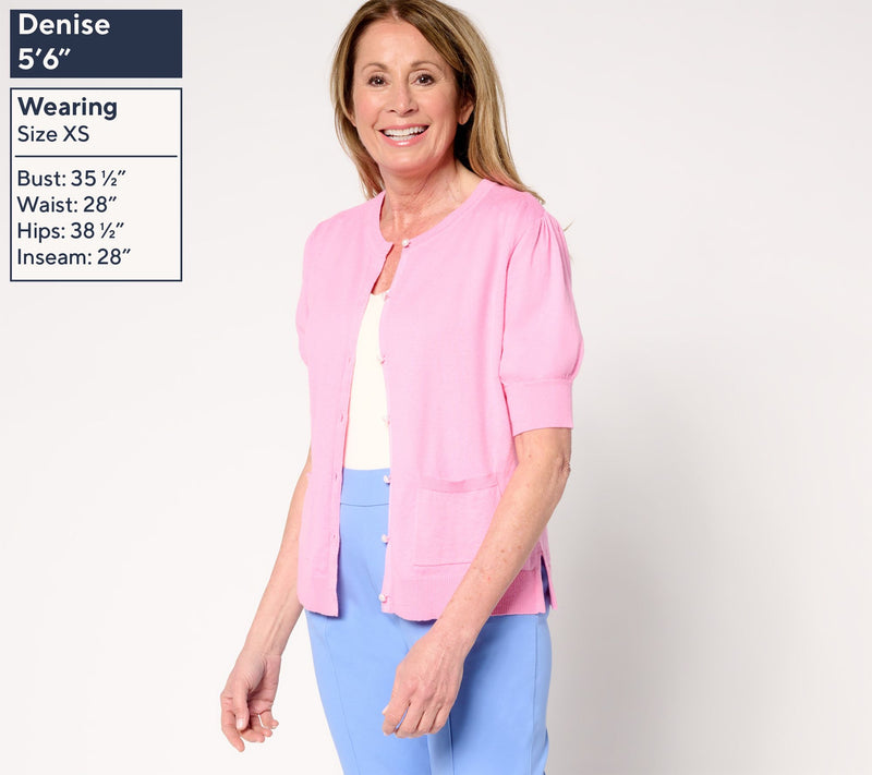 Isaac Mizrahi Live! Button Front Silk Blend Cardigan — View 13