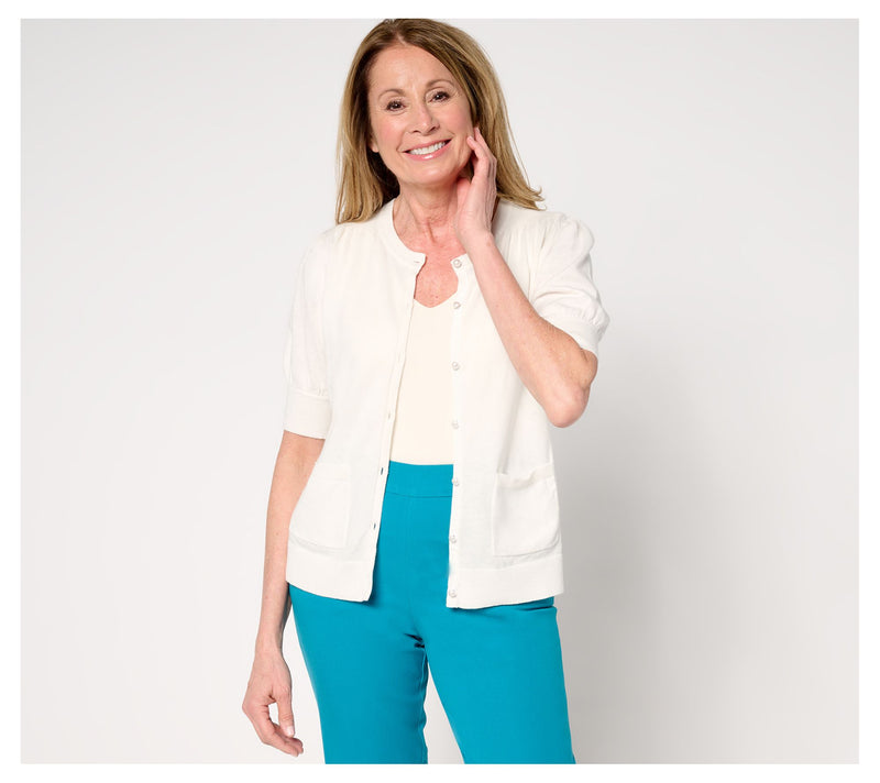 Isaac Mizrahi Live! Button Front Silk Blend Cardigan — View 7