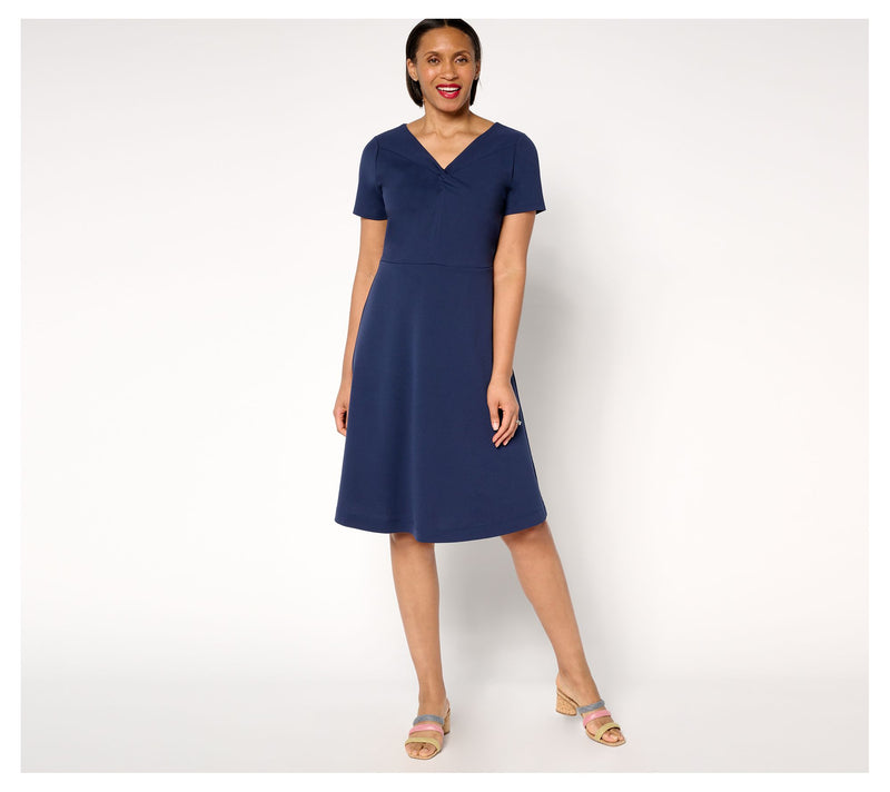 Isaac Mizrahi Live! Petite Scuba Crepe Twist Front Dress — View 15