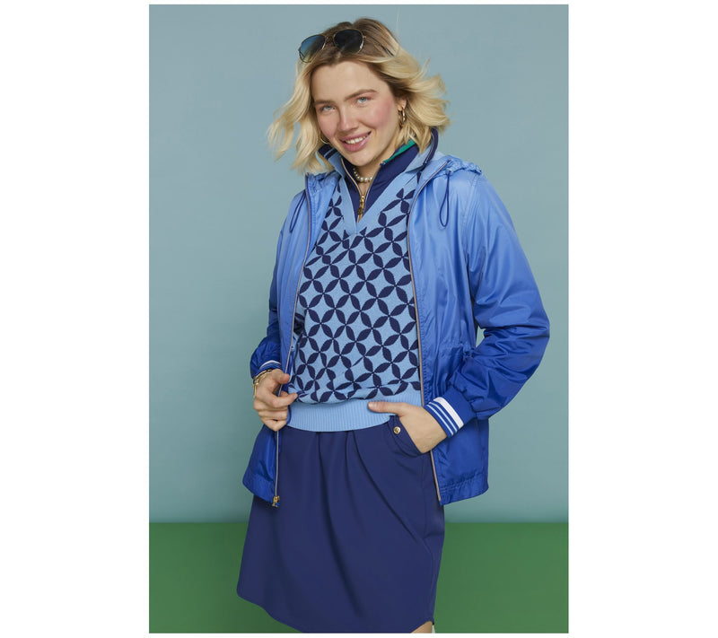 Isaac Mizrahi Live! Clubhouse Geo Print Long Sleeve Polo Sweater — View 9