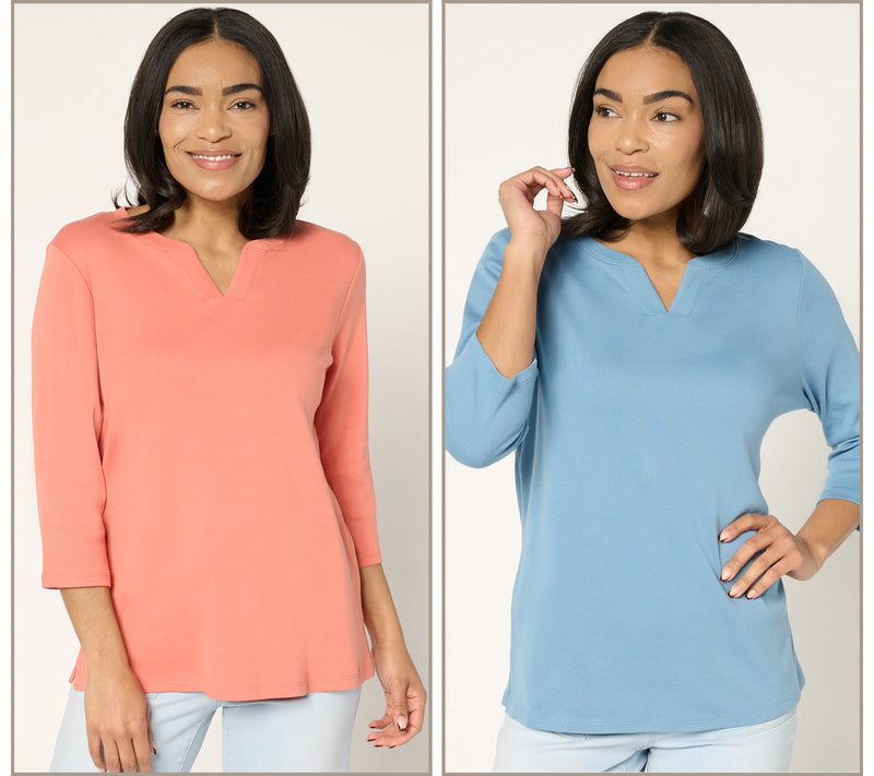 Denim & Co. Essentials 100% Cotton Micro Rib 2-Pack Tops — Main view