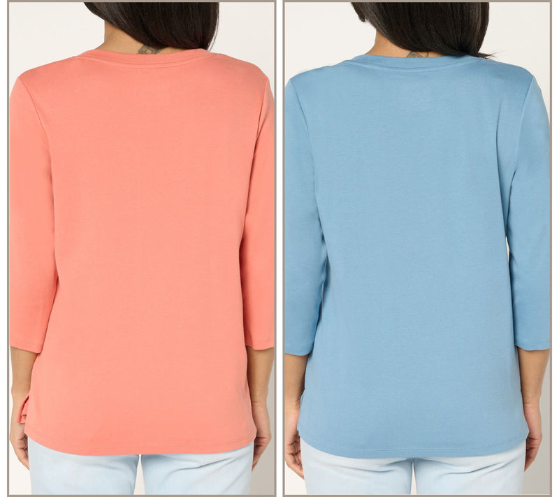 Denim & Co. Essentials 100% Cotton Micro Rib 2-Pack Tops — View 4