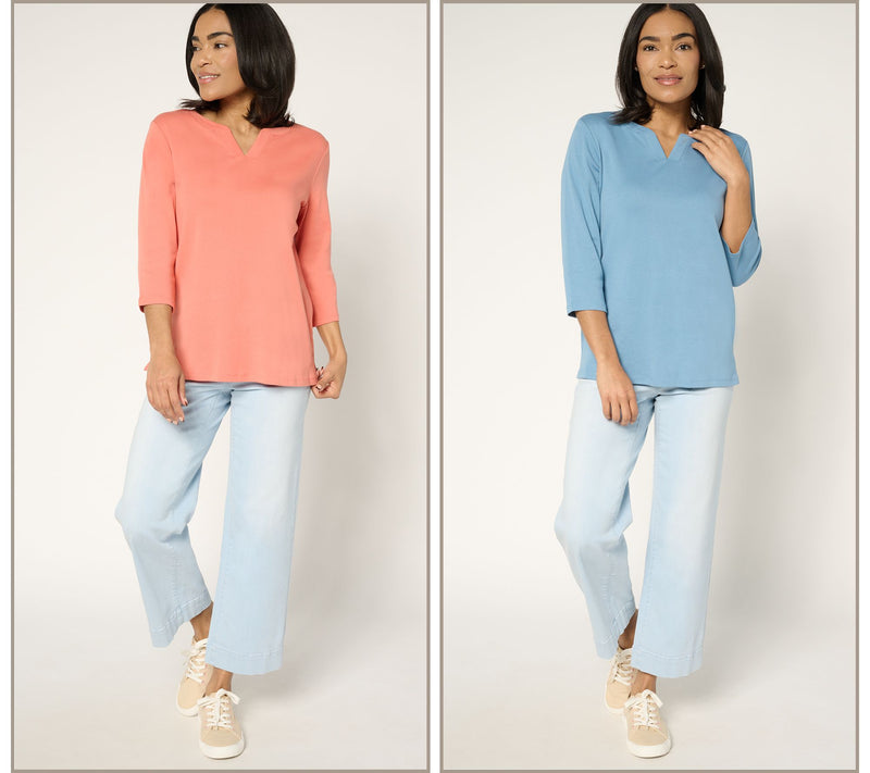 Denim & Co. Essentials 100% Cotton Micro Rib 2-Pack Tops — View 5