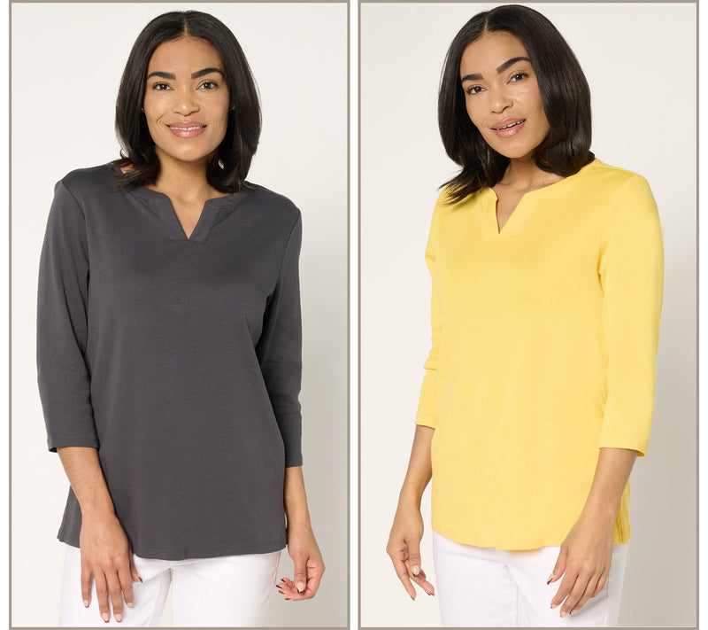 Denim & Co. Essentials 100% Cotton Micro Rib 2-Pack Tops — View 12