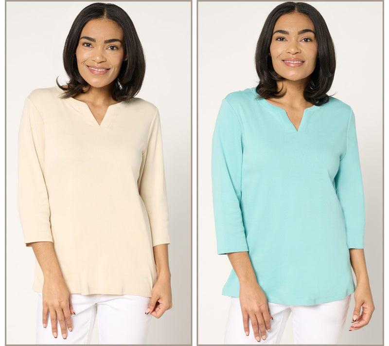 Denim & Co. Essentials 100% Cotton Micro Rib 2-Pack Tops — View 13