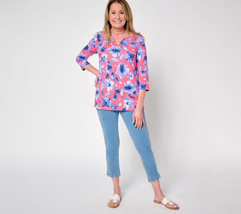 Quacker Factory Something Blue Embellished Printed Top — View 5