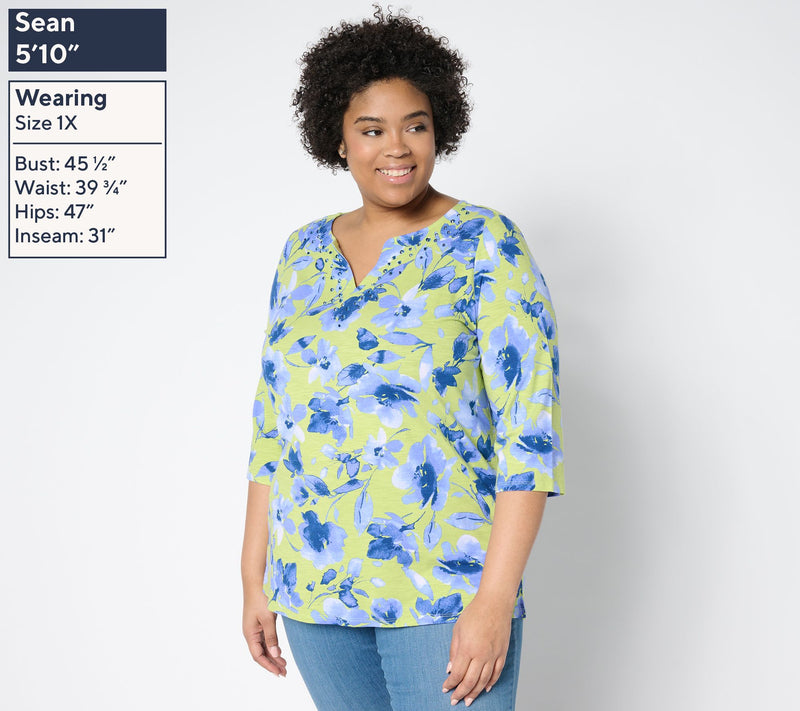 Quacker Factory Something Blue Embellished Printed Top — View 2