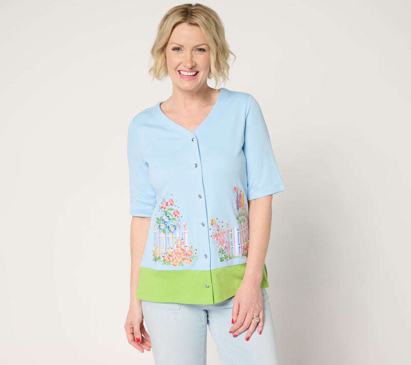 Quacker Factory Garden Gate Embroidered Elbow Sleeve Cardigan — Main view