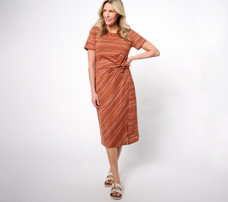 AnyBody Regular Printed Stripe Tie Front Knit Dress — View 5