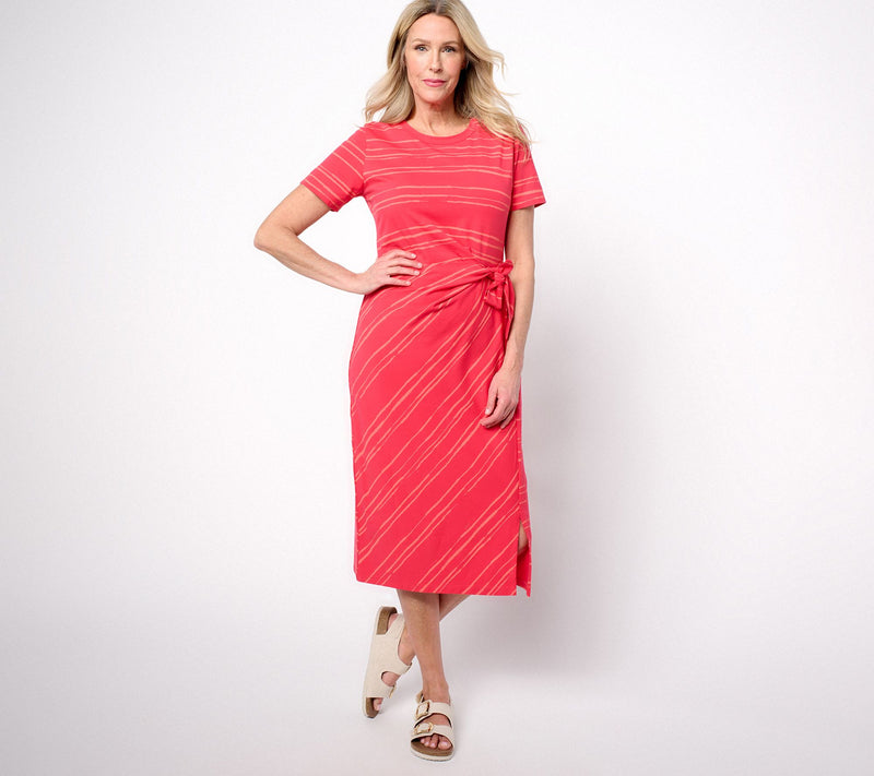 AnyBody Regular Printed Stripe Tie Front Knit Dress — View 7