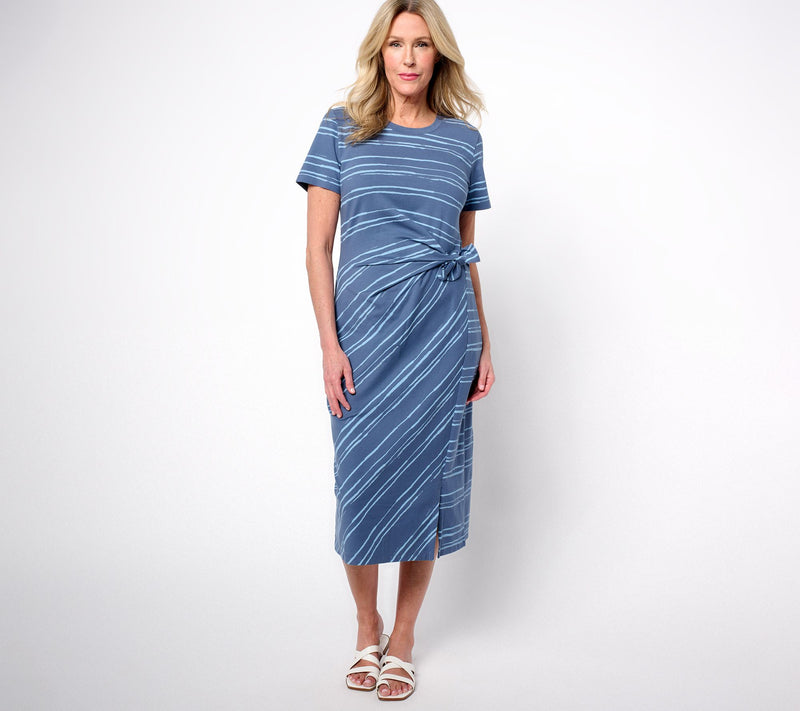 AnyBody Regular Printed Stripe Tie Front Knit Dress — View 9