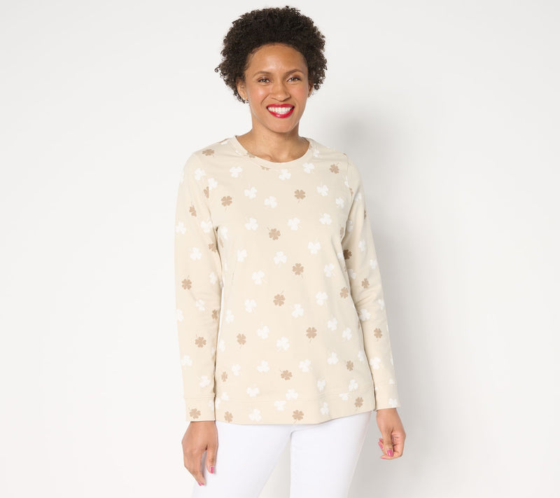 Denim & Co. Printed French Terry Sweatshirt — View 7