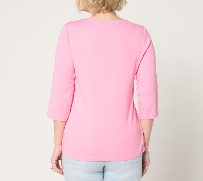 Quacker Factory Wildflower Fields Embroidered 3/4 Sleeve Top — View 4