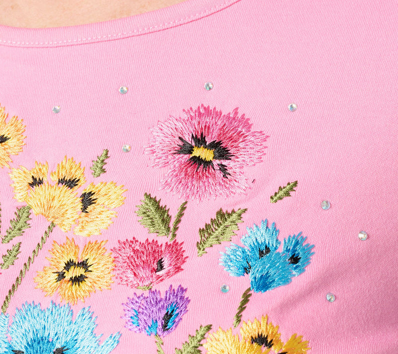 Quacker Factory Wildflower Fields Embroidered 3/4 Sleeve Top — View 6