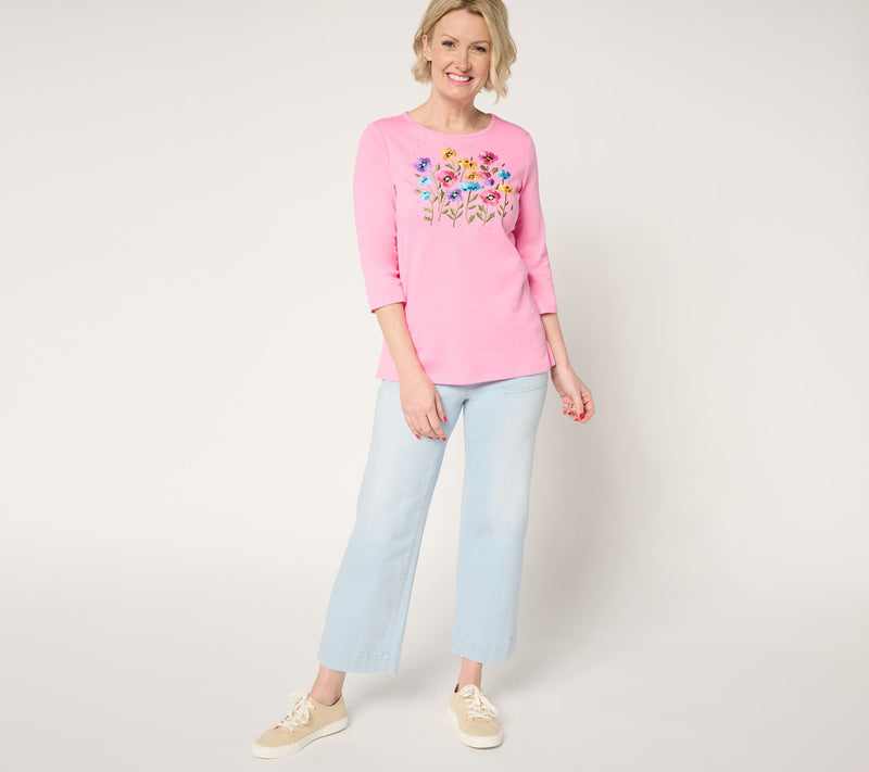 Quacker Factory Wildflower Fields Embroidered 3/4 Sleeve Top — View 5