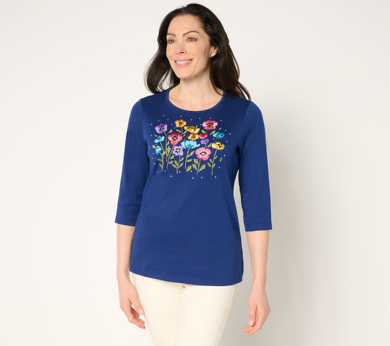 Quacker Factory Wildflower Fields Embroidered 3/4 Sleeve Top — View 12