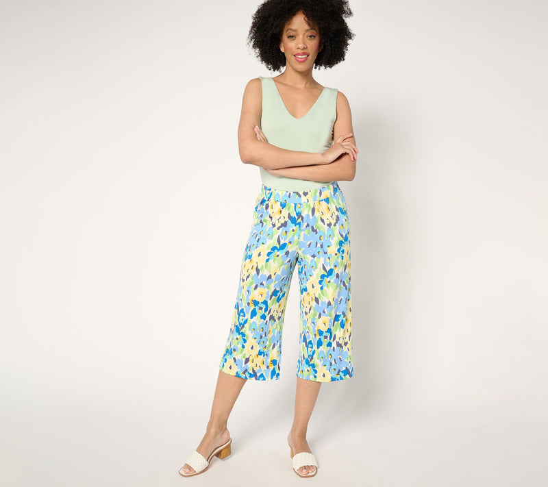 Quacker Factory Hello Spring Floral Printed Knit Cropped Pants — View 4