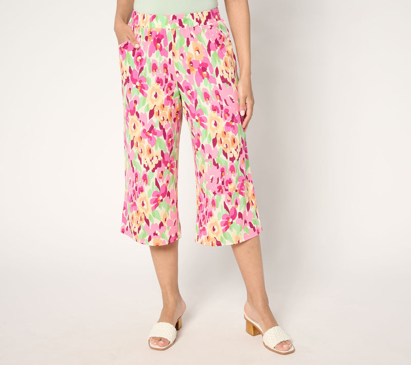 Quacker Factory Hello Spring Floral Printed Knit Cropped Pants — View 10