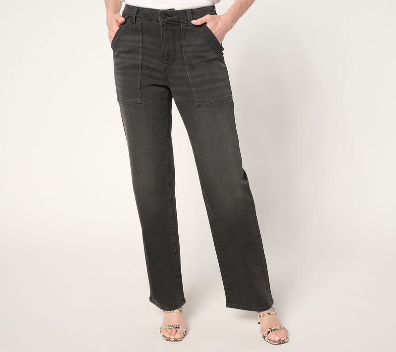 Me by Jennie Garth Petite Black Utility Straight Leg Jeans — Main view
