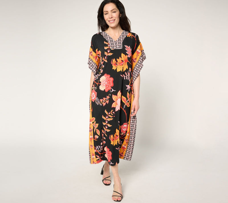 Joan Rivers Regular Luxe Knit Floral Caftan — View 10