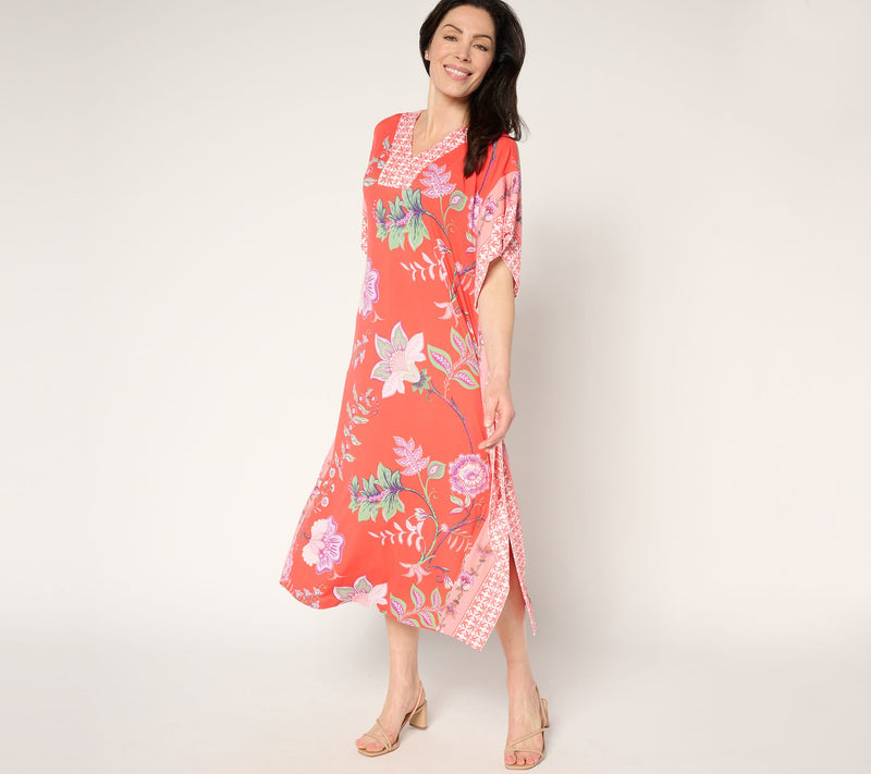 Joan Rivers Regular Luxe Knit Floral Caftan — View 11