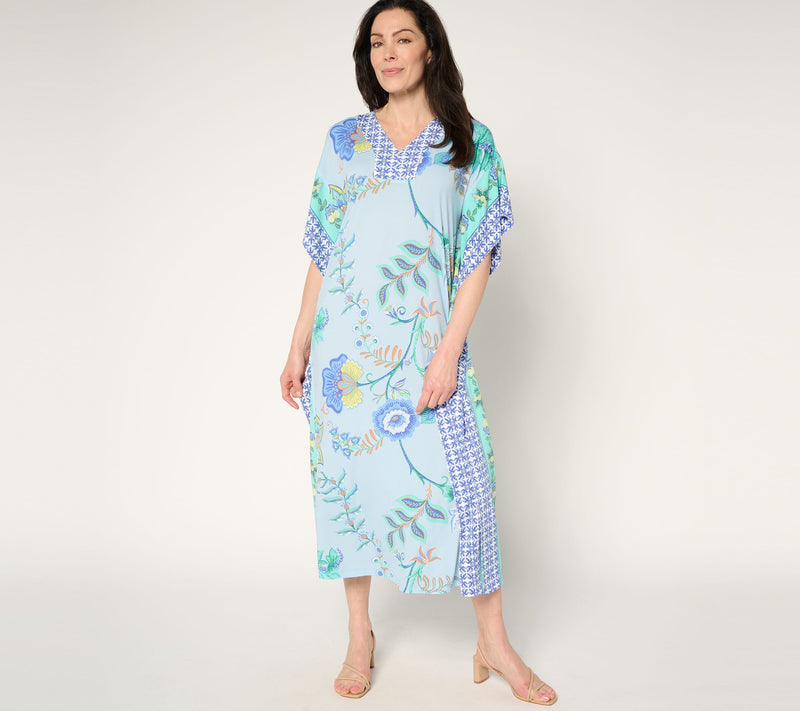 Joan Rivers Regular Luxe Knit Floral Caftan — View 12
