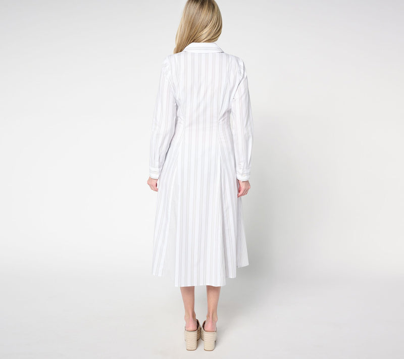 Women with Control Regular Poplin Godet Button Front Midi Dress — View 4