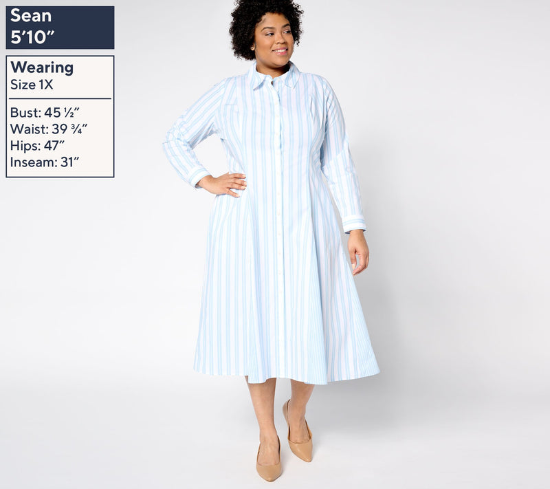Women with Control Regular Poplin Godet Button Front Midi Dress — View 2