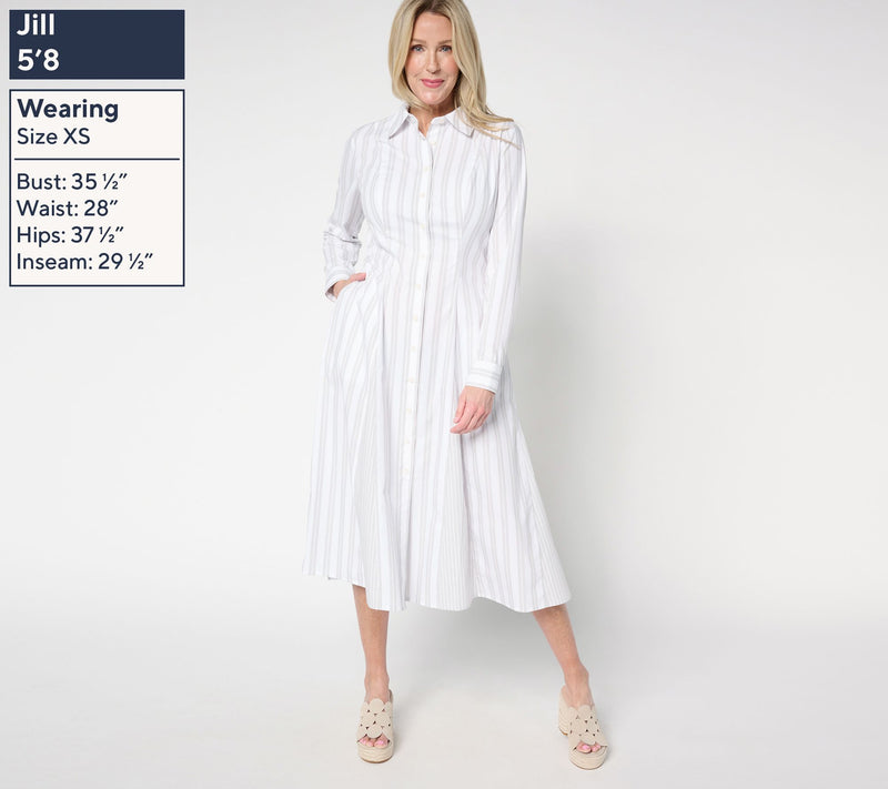 Women with Control Regular Poplin Godet Button Front Midi Dress — View 3