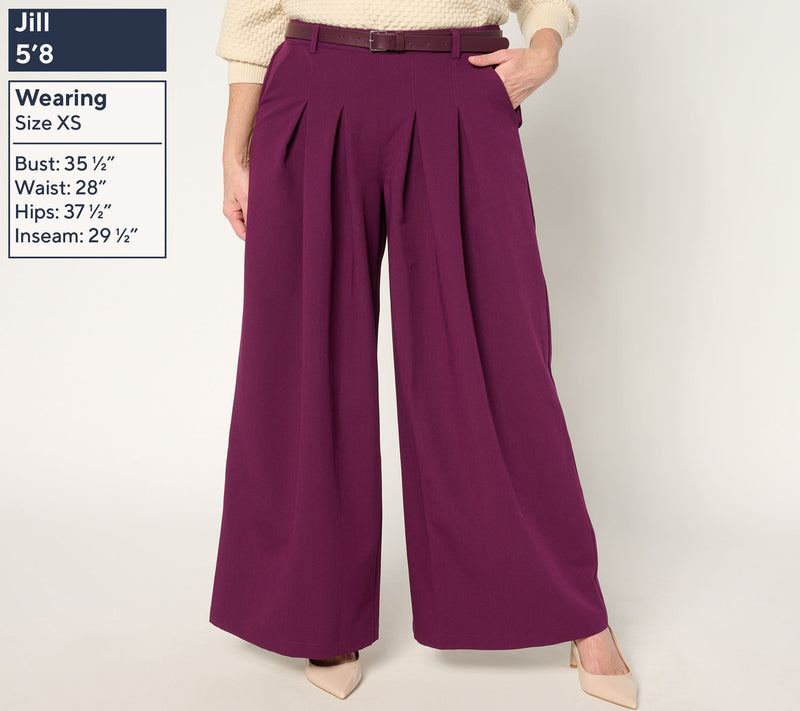 BEAUTIFUL by Lawrence Zarian Petite Belted Wide Leg Pleated Trouser — View 9