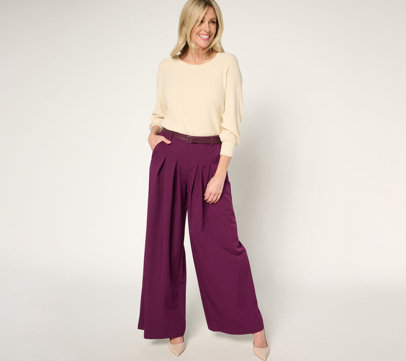 BEAUTIFUL by Lawrence Zarian Petite Belted Wide Leg Pleated Trouser — View 11