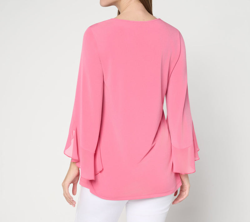 Susan Graver Regular Liquid Knit Tunic w/ Woven Ruffle Sleeves — View 20