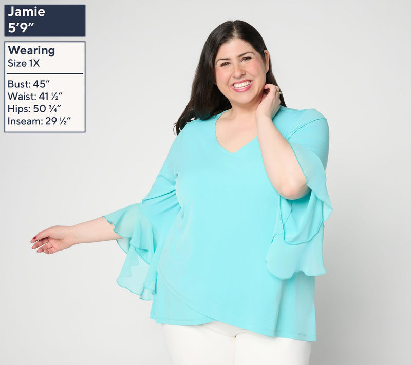 Susan Graver Regular Liquid Knit Tunic w/ Woven Ruffle Sleeves — View 18