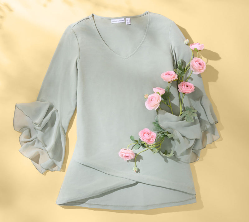 Susan Graver Regular Liquid Knit Tunic w/ Woven Ruffle Sleeves — View 23