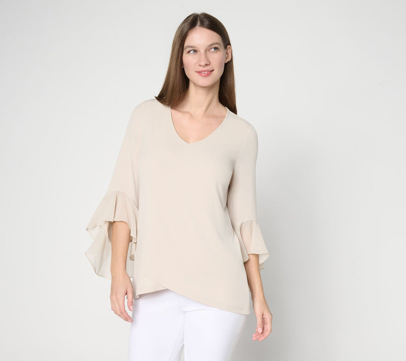 Susan Graver Regular Liquid Knit Tunic w/ Woven Ruffle Sleeves — View 11