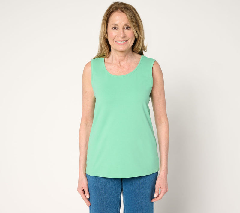 Denim & Co. Cotton Button Front Eyelet Shirt and Tank Set — View 12