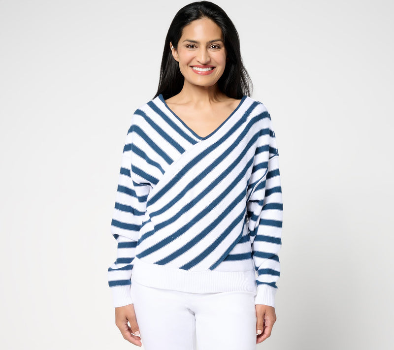 Peace Love World Overlap Stripe V-Neck Sweater — Main view