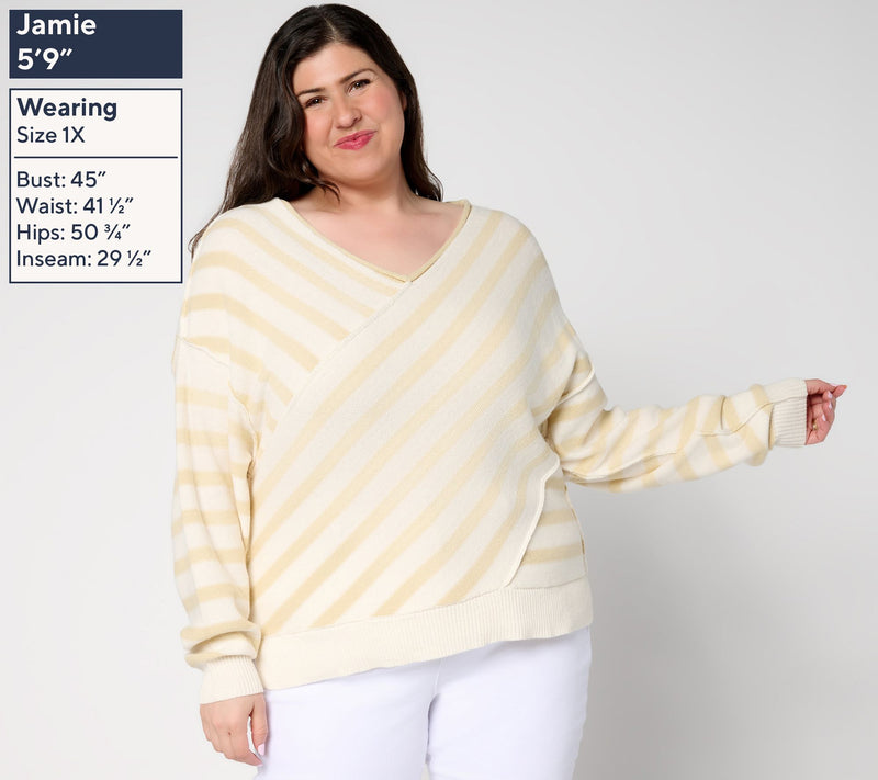 Peace Love World Overlap Stripe V-Neck Sweater — View 2
