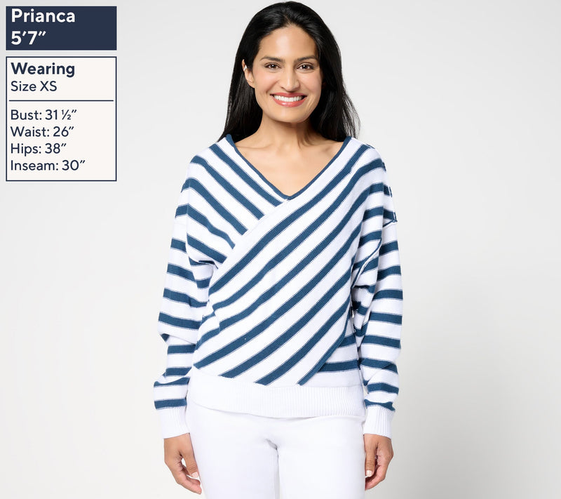 Peace Love World Overlap Stripe V-Neck Sweater — View 3