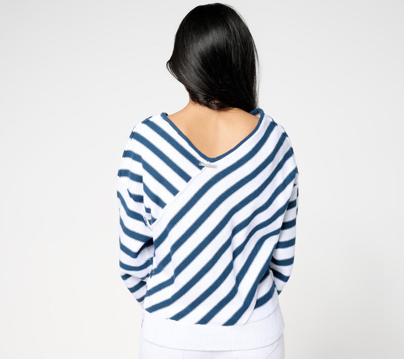 Peace Love World Overlap Stripe V-Neck Sweater — View 4
